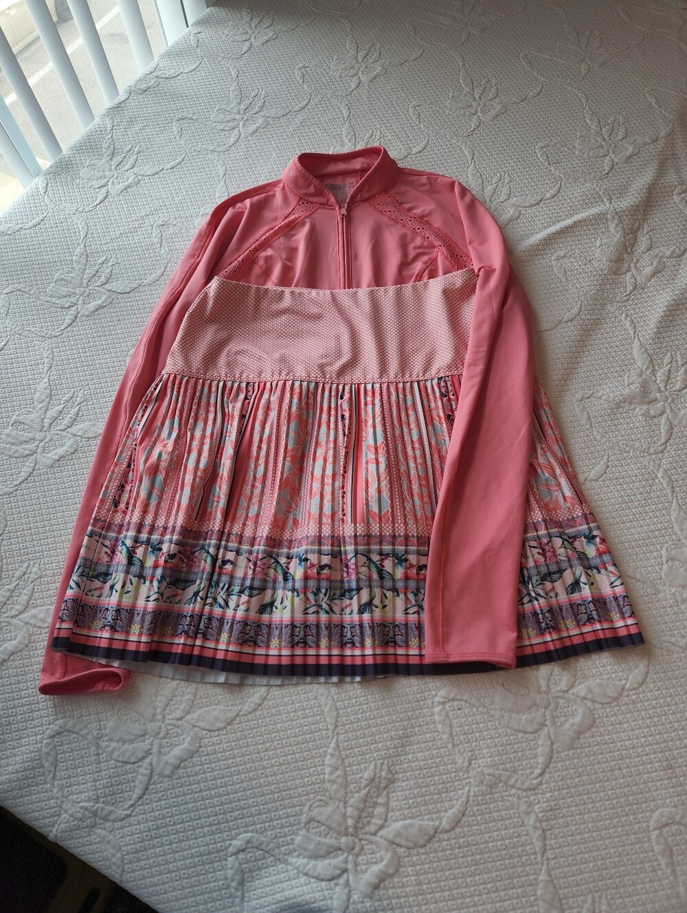 Lucky in Love Pink Pleated Skirted Rash Guard with Floral Border Bundle